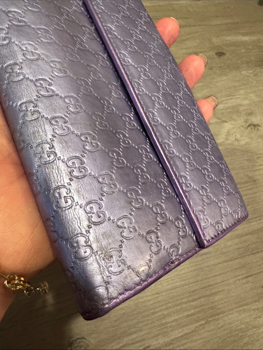 Gucci Metallic, Lavender and Silver GG Monogram Wallet with Gold Heart Tab - Picture 11 of 11